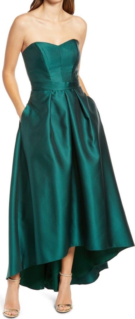 Alfred Sung Hunter Green Strapless High Low Sweetheart Formal Gown Dress Size 8